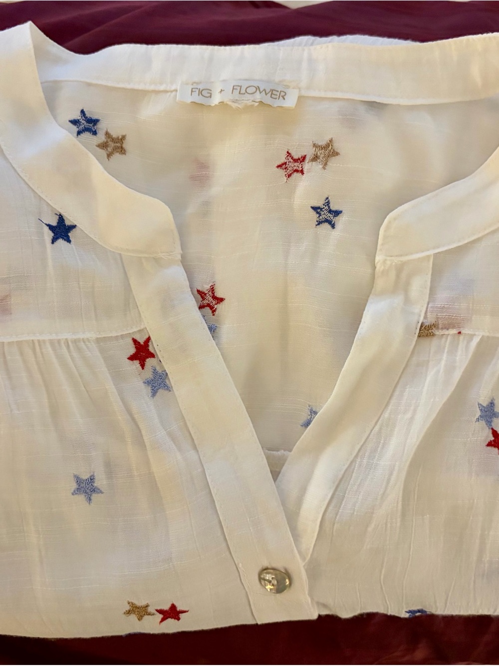 Fig + Flower Lightweight Tunic Embroidered Red, Blue and Gold Stars